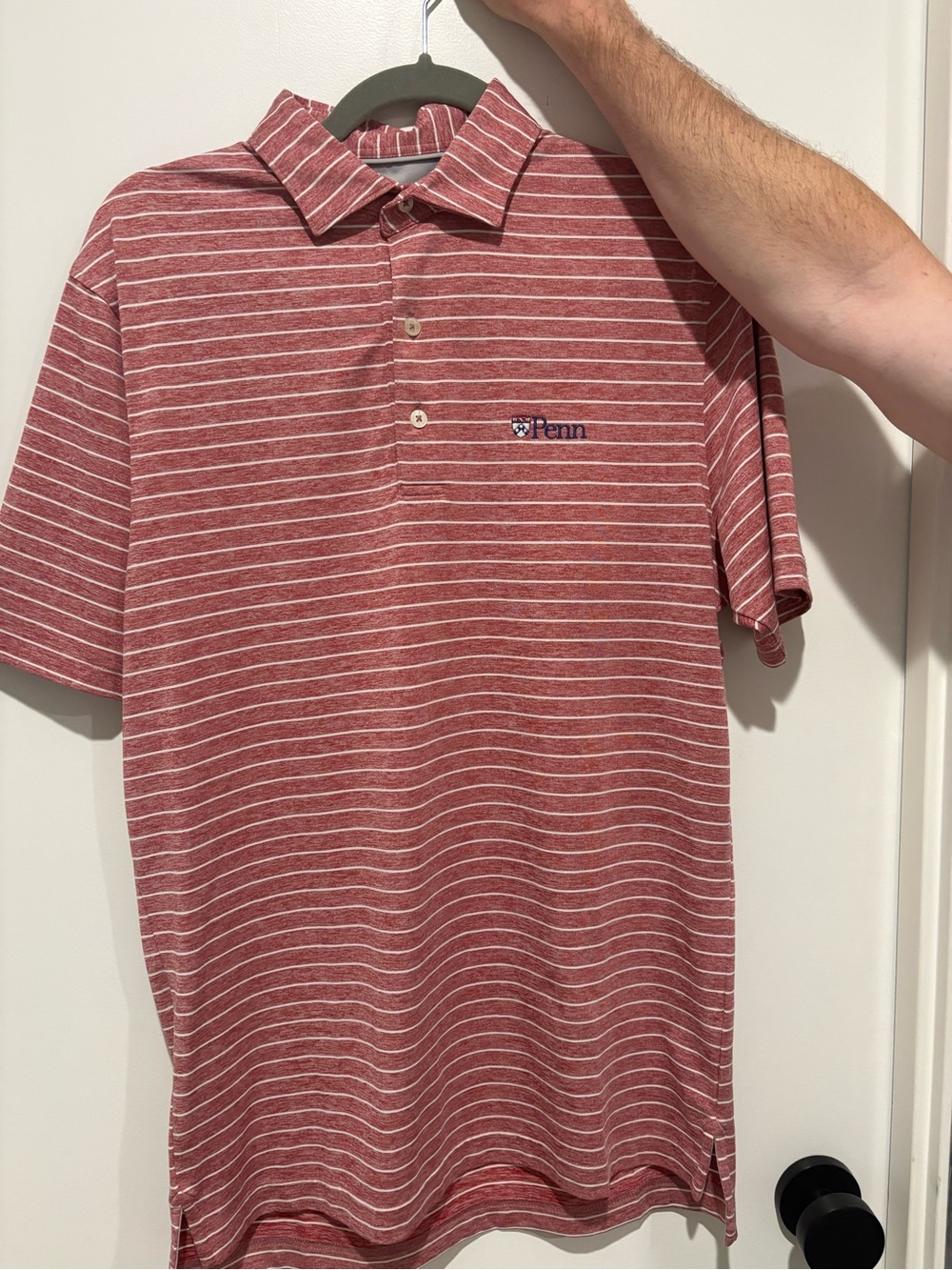 johnnie-O University of Pennsylvania Red and White Striped Polo